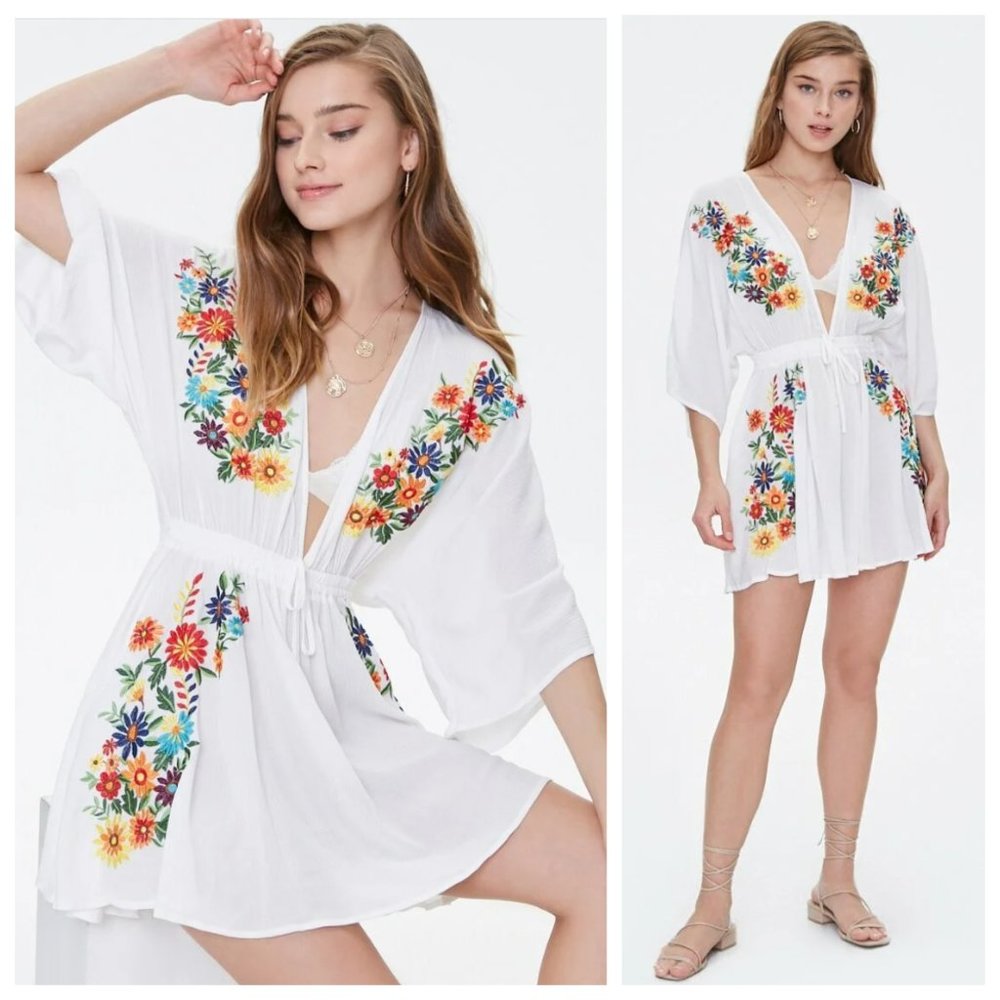 Forever 21 White Floral Embroidered Dress